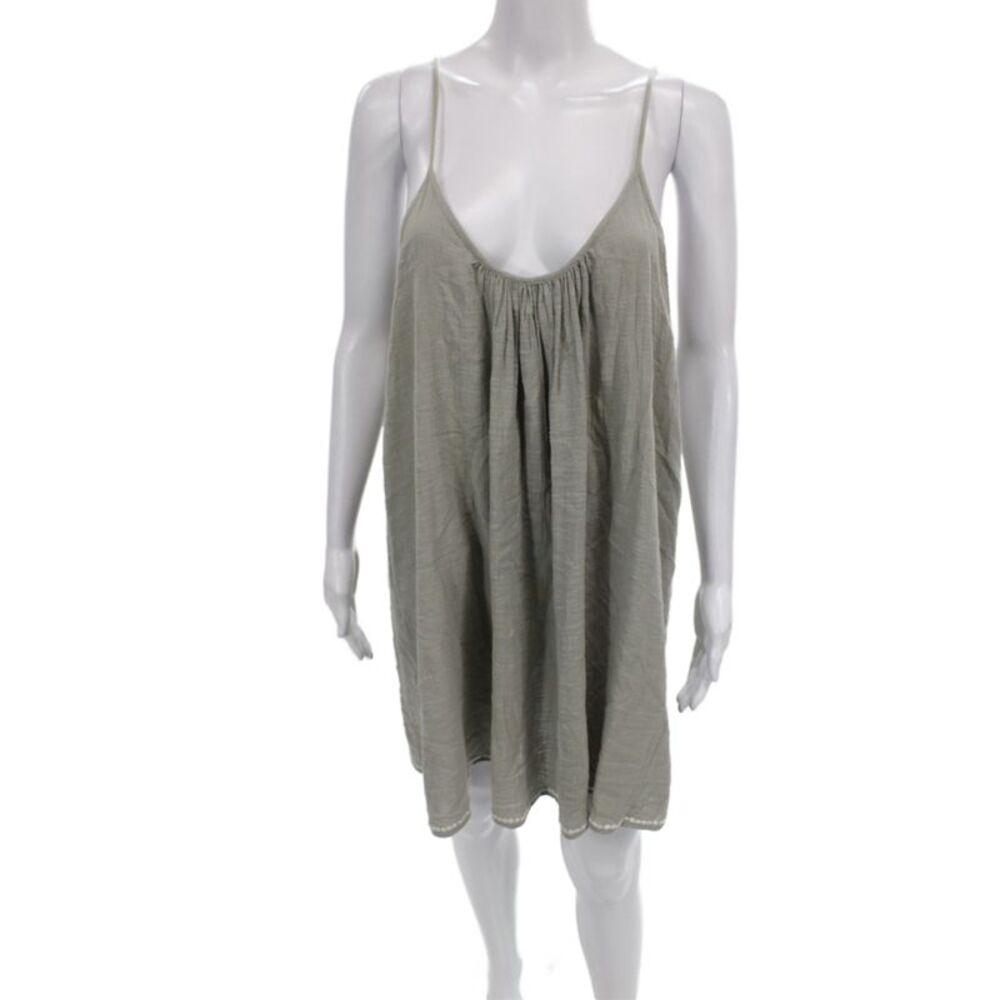 Elan Women Slip Dress Gray Cotton Scoop Neck Short Boho Size M